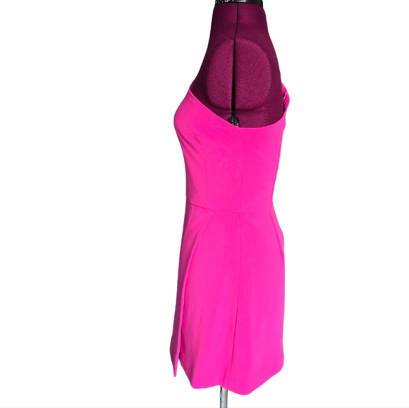 French Connection One-Shoulder Asymmetrical Mini Dress In Wild Rosa Pink Size 6 - Picture 4 of 12